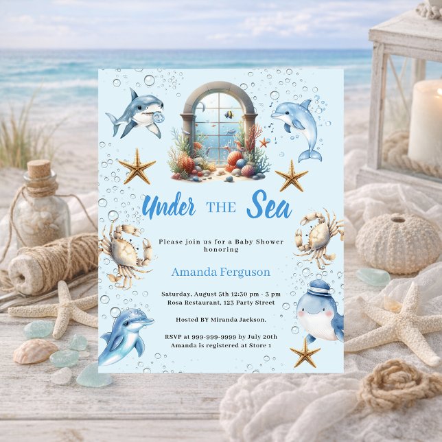 Lámina Under the sea animals boy Baby Shower invitation (Subido por el creador)