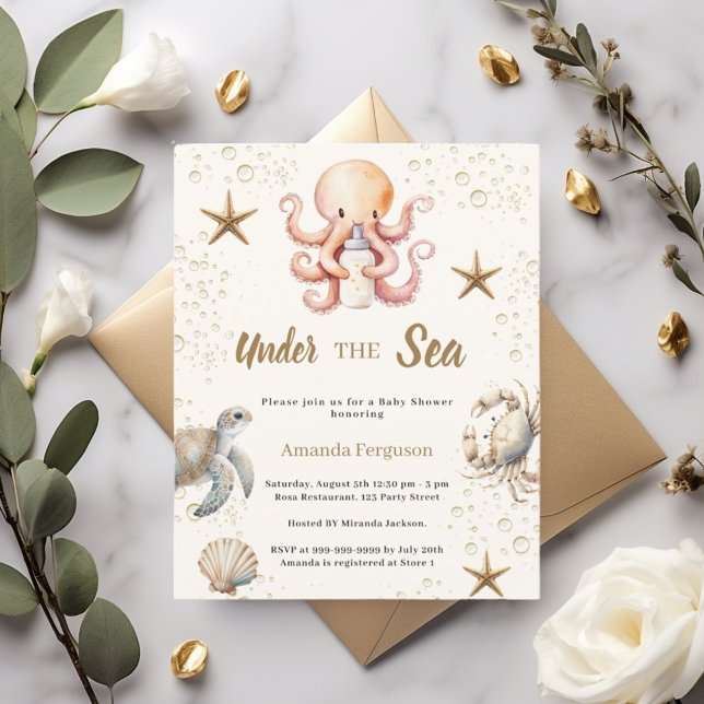 Lámina Under the sea animals girl Baby Shower invitation (Subido por el creador)