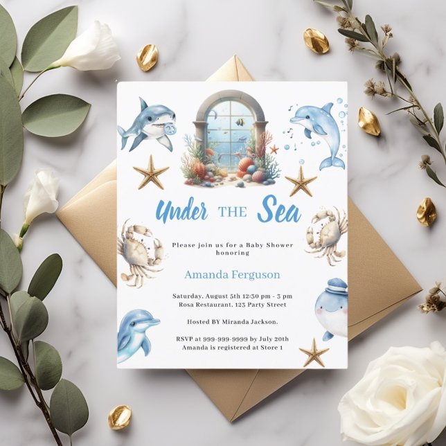 Lámina Under the sea ocean animals Baby Shower invitation (Subido por el creador)