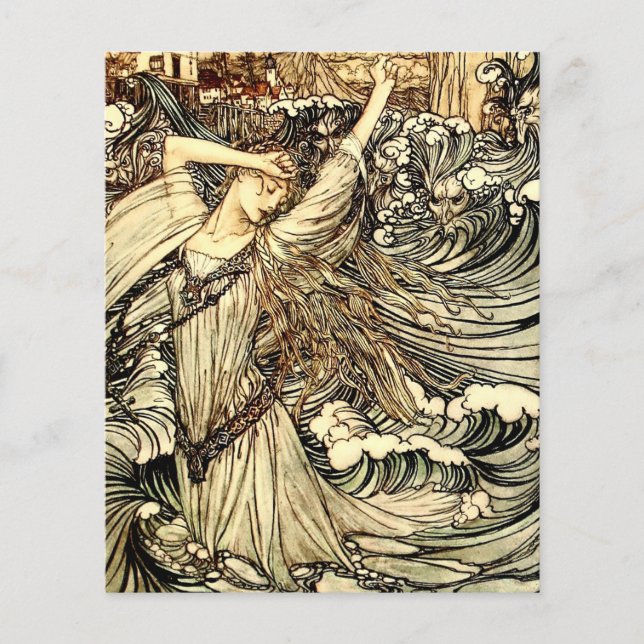 Lámina “Undine en las olas” de Arthur Rackham (Anverso)