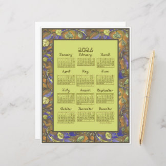 Lámina Undulating Leaves Border 2026 Calendar Paper Sheet