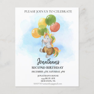 Lámina Unicornio de cumpleaños con acuarela de globos