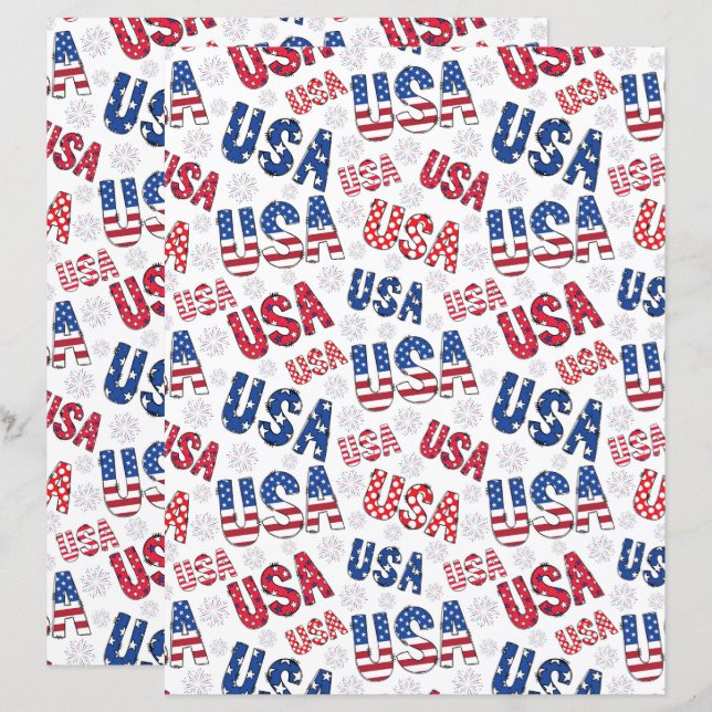 Lámina USA 250th 4th of July Anniversary Scrapbook Paper (Anverso / Reverso)