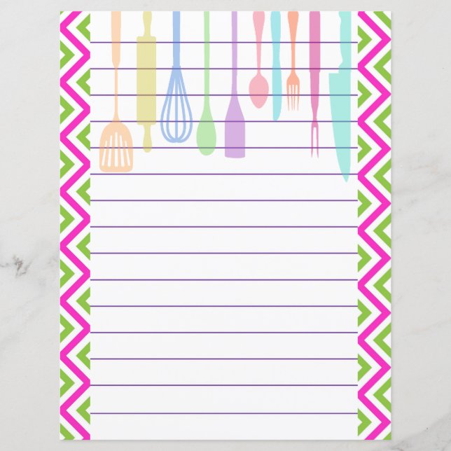 Lámina Utensilios de cocina retro con zigzag Chevron (Anverso)