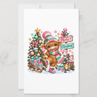 Lámina Vaca de las Tierras Altas Feliz Navidad