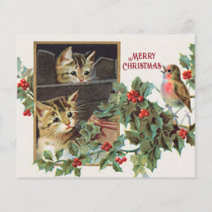Lámina Vacaciones de gatos y navidades de aves de época