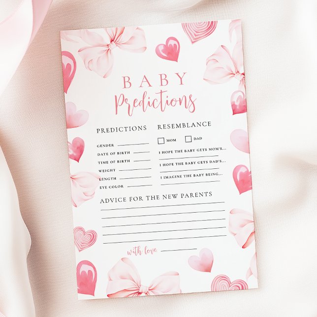 Lámina Valentine's Pink Bow Baby Shower Prediction Game (Subido por el creador)
