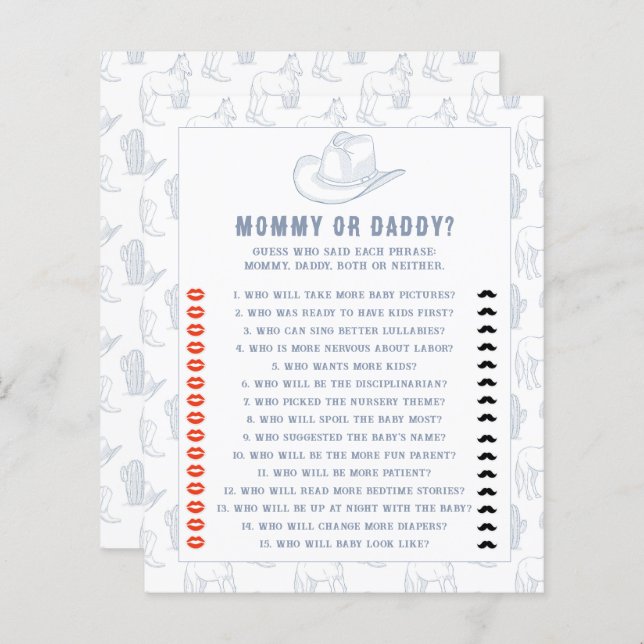 Lámina vaquero toile de jouy - ducha de bebé de mamá o pa (Anverso / Reverso)