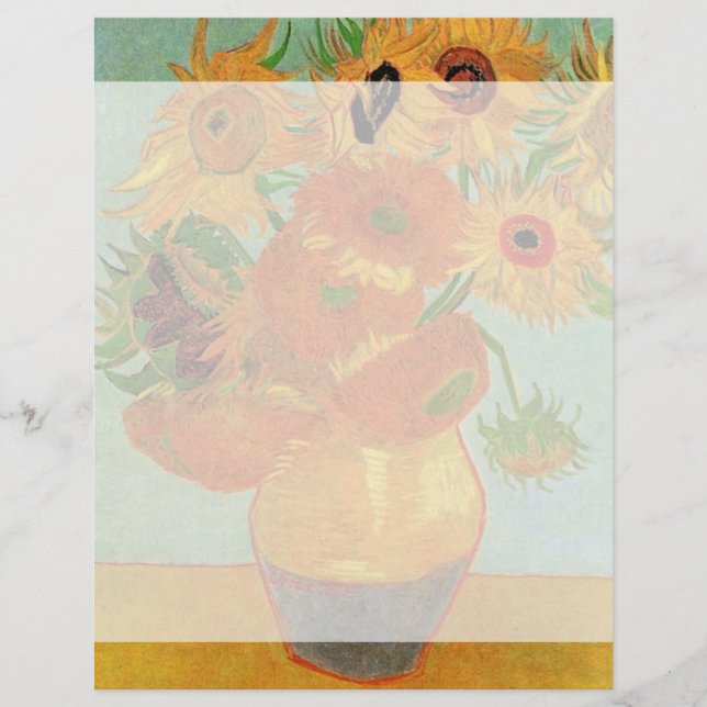 Lámina Vasa de vida fija con doce girasoles de Van Gogh (Anverso)