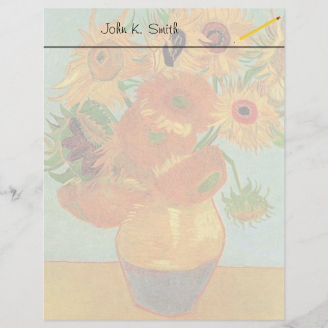 Lámina Vasa de vida fija con doce girasoles de Van Gogh (Anverso)