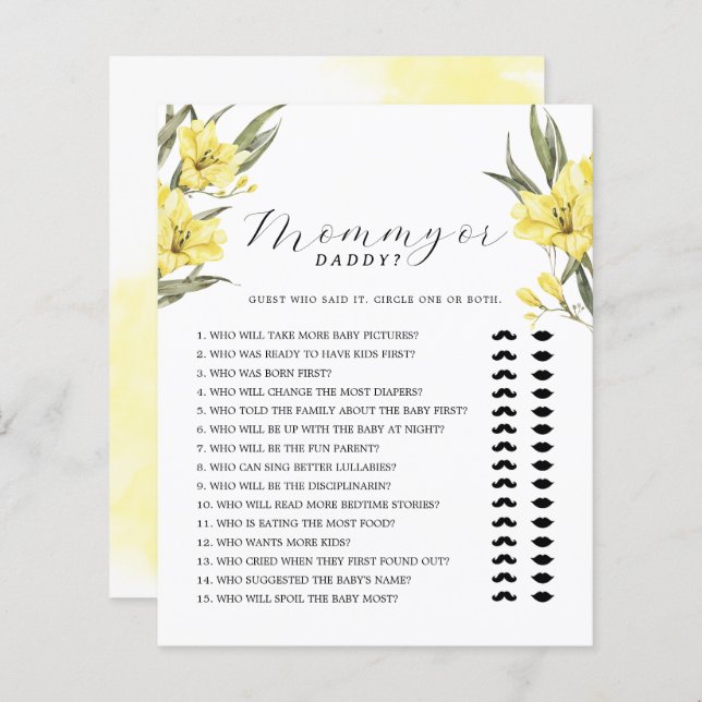 Lámina Vegetación Flores Amarillas Juego Mamá o Papi (Anverso / Reverso)