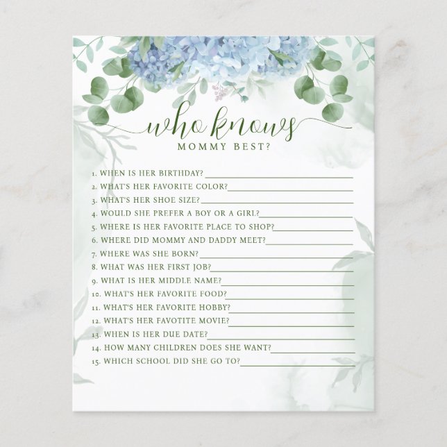 Lámina Vegetación hidrangea azul que conoce a mi bebé (Anverso)