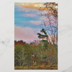 Lámina Venado con un cielo azul rosado