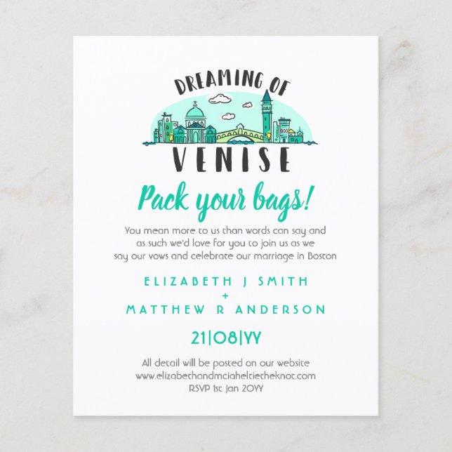 Lámina VENISE Boda Invitación moderna en línea de Skyline (Anverso)
