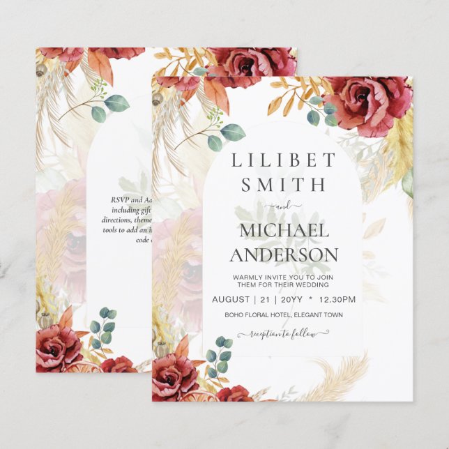 Lámina VENTA! Granja Boho Burgundy Gold Floral (Anverso / Reverso)