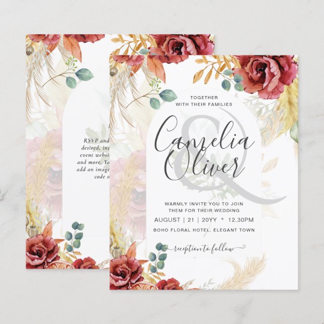 Lámina VENTA! Granja Boho Burgundy Gold Floral (Anverso / Reverso)