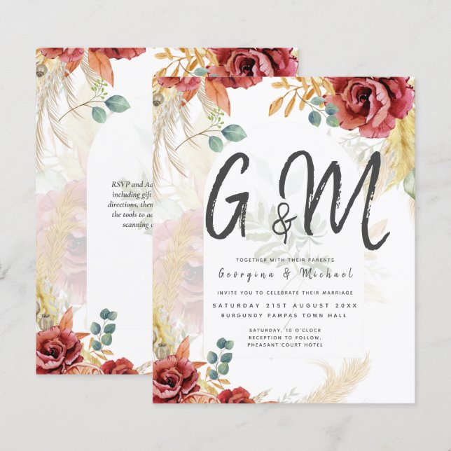 Lámina VENTA! Granja Boho Burgundy Gold Floral (Anverso / Reverso)