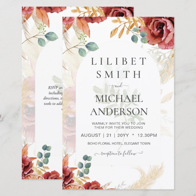 Lámina VENTA! Granja Boho Burgundy Gold Floral (Anverso / Reverso)