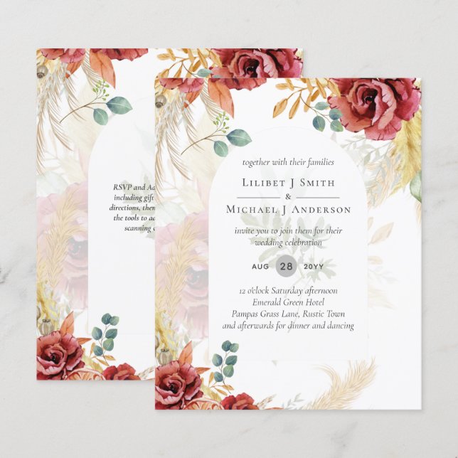 Lámina VENTA! Granja Boho Burgundy Gold Floral (Anverso / Reverso)