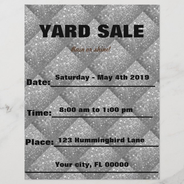 Lámina Venta/Invitación de eventos Silver Sparkle Yard (Anverso)