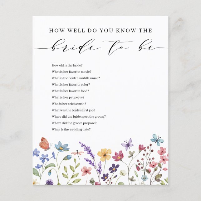 Lámina Verano floral ¿Qué tan bien conoces a la novia? (Anverso)