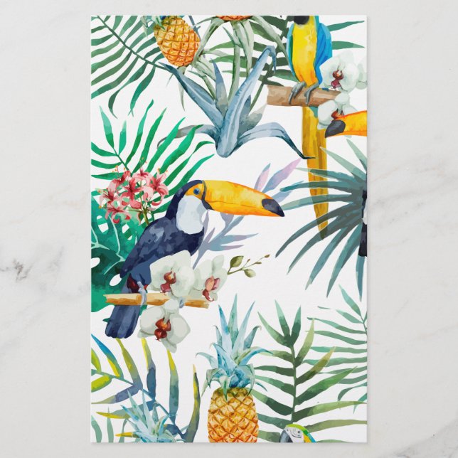 Lámina Verano tropical Pineapple Parrot Bird acuarela (Anverso)