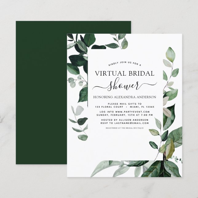 Lámina Verde de ducha de novia virtual de presupuesto (Anverso / Reverso)