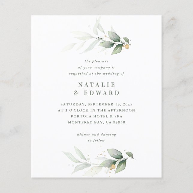 Lámina verde presupuesto Eucalyptus elegante boda moderna (Anverso)