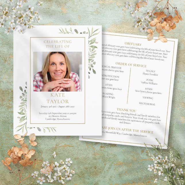 Lámina Verdor Asequible Orden Funeral De Servicio (Affordable Greenery Funeral Order Of Service)