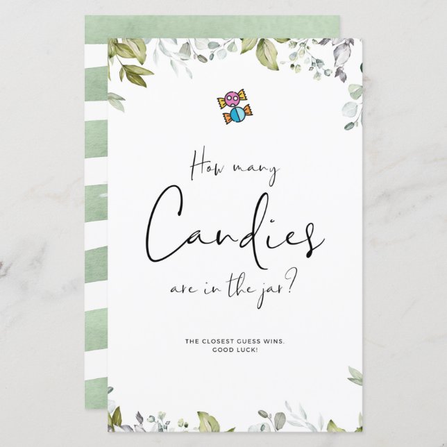 Lámina Verdor Baby Shower Mini Rótulo Cuántos Candies (Anverso / Reverso)