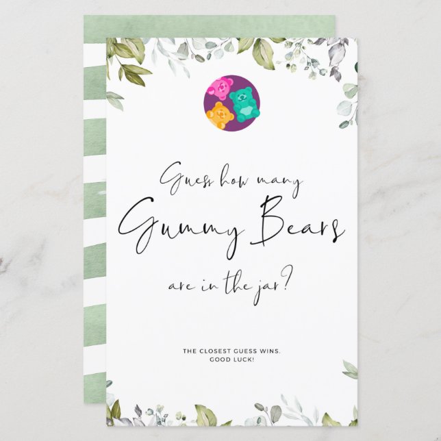 Lámina Verdor Baby Shower Mini Rótulo Gummy Bears (Anverso / Reverso)