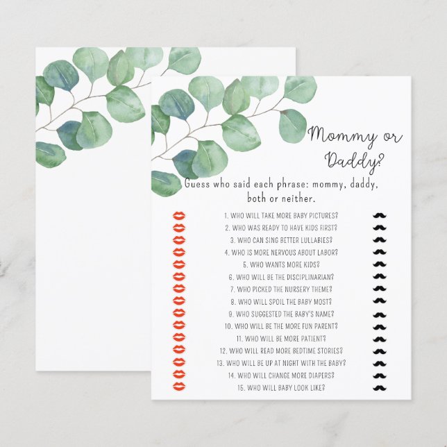 Lámina Verdor - juego de ducha de bebé de mamá o papá (Anverso / Reverso)