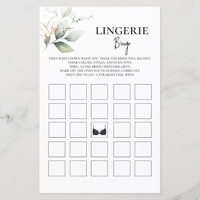 Lámina Verdor juego de ducha de novia de bingo de lencerí (Anverso)