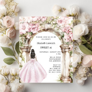 Lámina Vestido de arco de flores rosadas Dulce 16 invitac