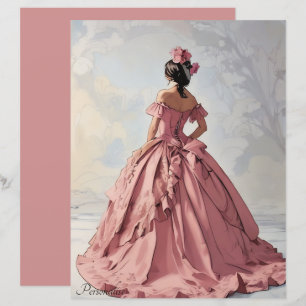 Lámina Vestido de color rosa Vintage Victoriana Lady Scra
