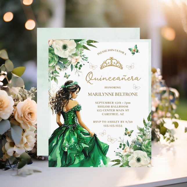 Lámina Vestido floral verde presupuesto mariposa Quinceañ (Subido por el creador)