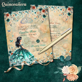 Lámina Vestido Quinceanera Verde Turquesa Mariposa Floral