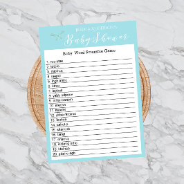 Lámina Vibrante Charm Blue Baby Shower Word Scramble Game