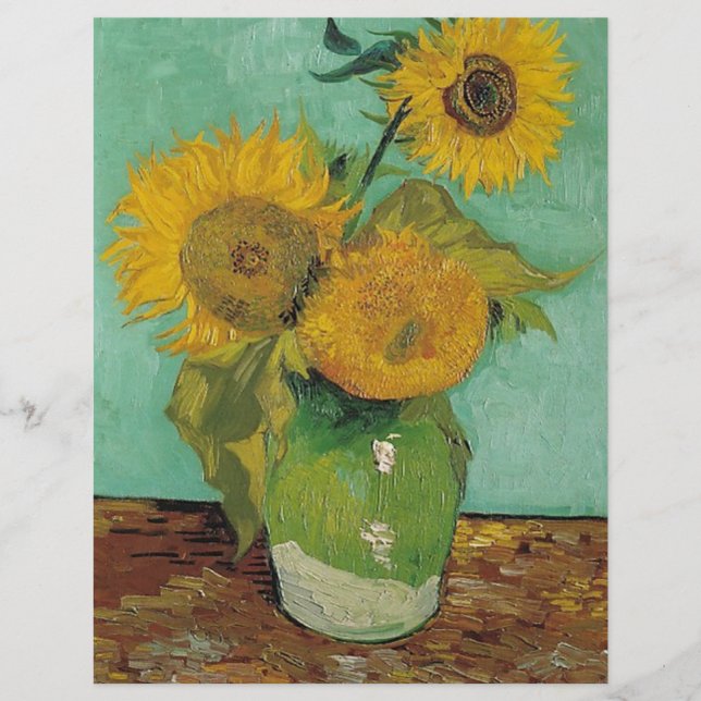 Lámina Vida fija - Vase con tres girasoles, Van Gogh (Anverso)