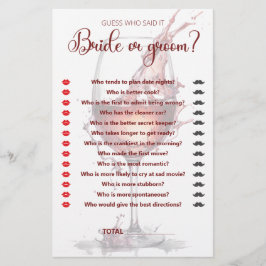 Lámina Vidrio de vino tinto Bridal Shower Game