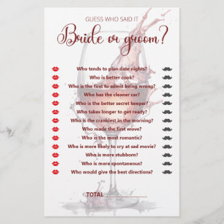 Lámina Vidrio de vino tinto Bridal Shower Game