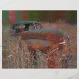 Lámina Viejo arte antiguo del viejo auto rosa Rústico mar