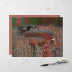 Lámina Viejo arte antiguo del viejo auto rosa Rústico mar
