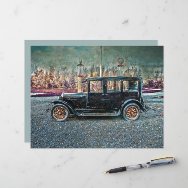 Lámina Viejo auto Rústico Vintage Antiguo Negro (Anverso/Reverso In Situ)