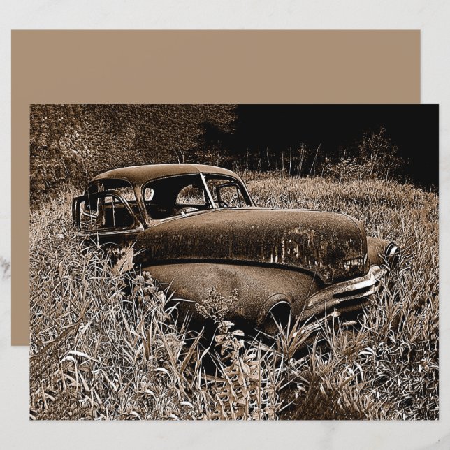 Lámina Viejo Viejo Coche Viejo Antiguo Sepia Desenlace Rú (Anverso / Reverso)
