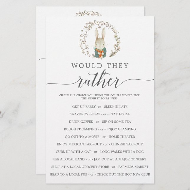 Lámina Viejos juegos botánicos de Baby Shower de doble ca (Anverso / Reverso)