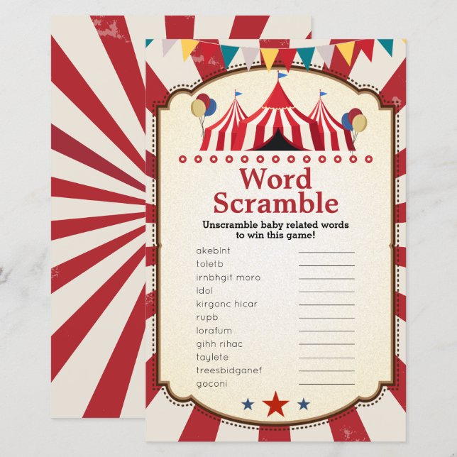 Lámina Viejos juegos de Word Scramble del Carnaval de Cir (Anverso / Reverso)
