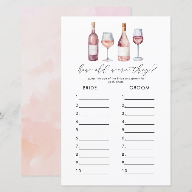 Lámina Vino acuarela antes de los juegos de ducha de novi (Anverso / Reverso)