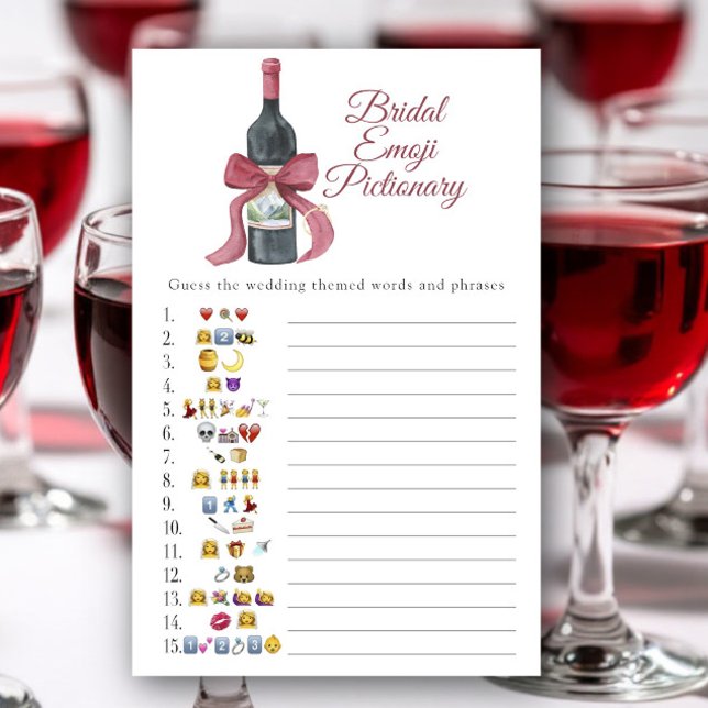 Lámina Vino before Vows Bridal shower emoji Pictionary (Subido por el creador)
