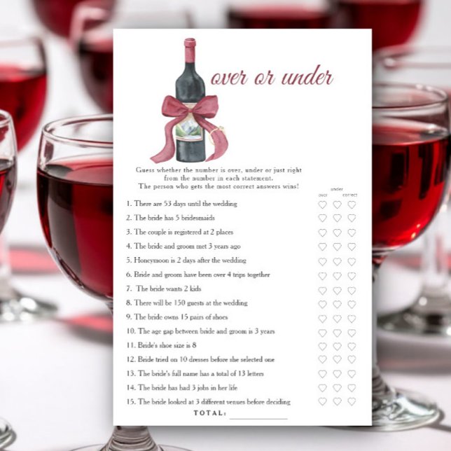 Lámina Vino before Vows Bridal shower Over or under game (Subido por el creador)
